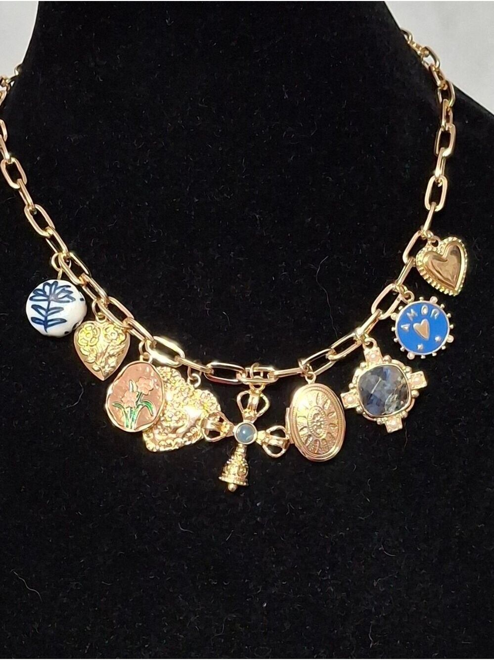 Persimmon Gold Over Brass Natural Stone Charm Necklace Nwot 17"+3"